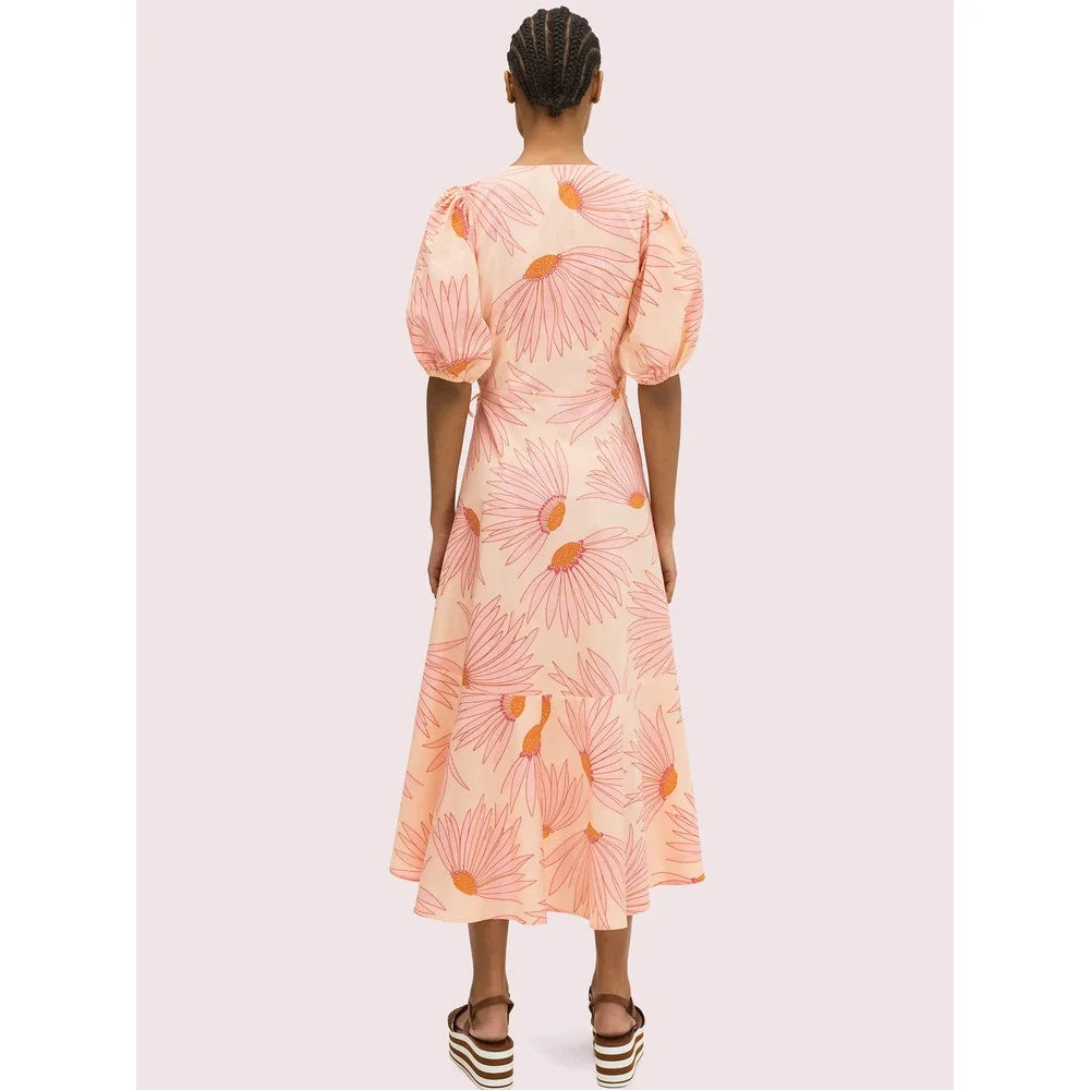 Kate Spade NY Midi Dress 0 XS Pink Falling Flower Wrap Short Sleeve Runway - Picture 5 of 15
